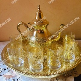 Handmade Moroccan Golden Teapot Set 