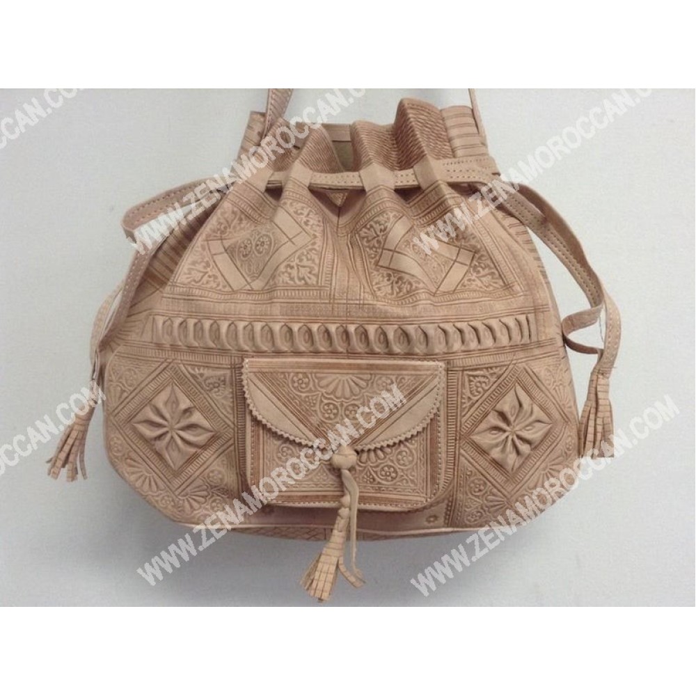 Moroccan Leather Handbag Carved Handmade for Women