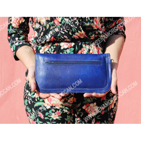 Moroccan Leather Wallet Women's blue